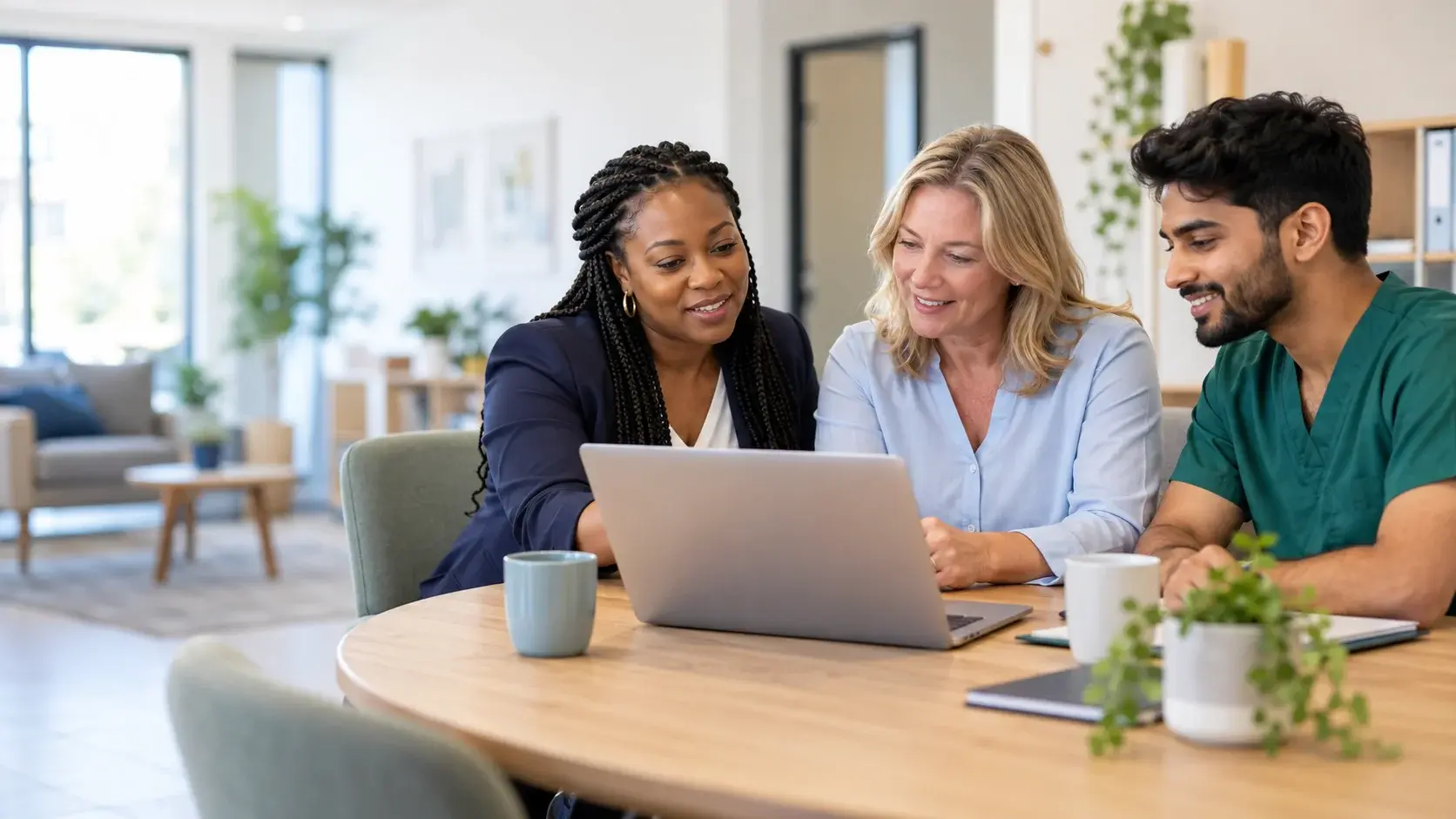 Two recruitment partners reviewing an application together