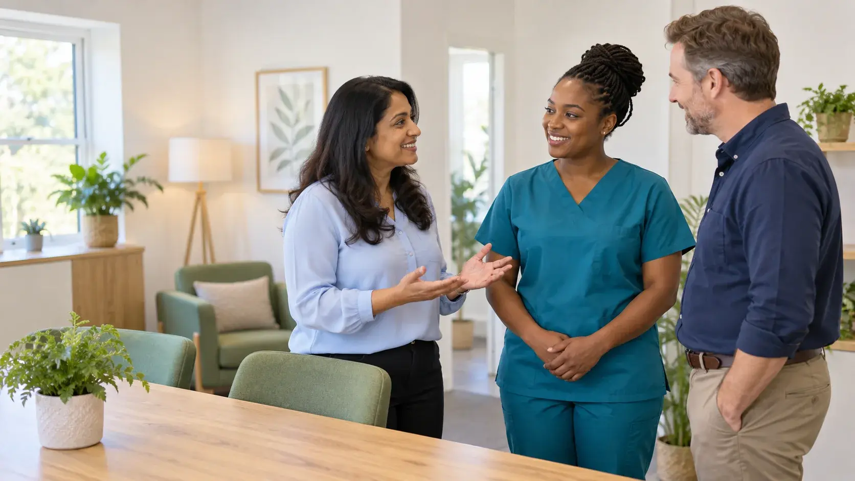 A Skybod team member introducing a carer to a colleague