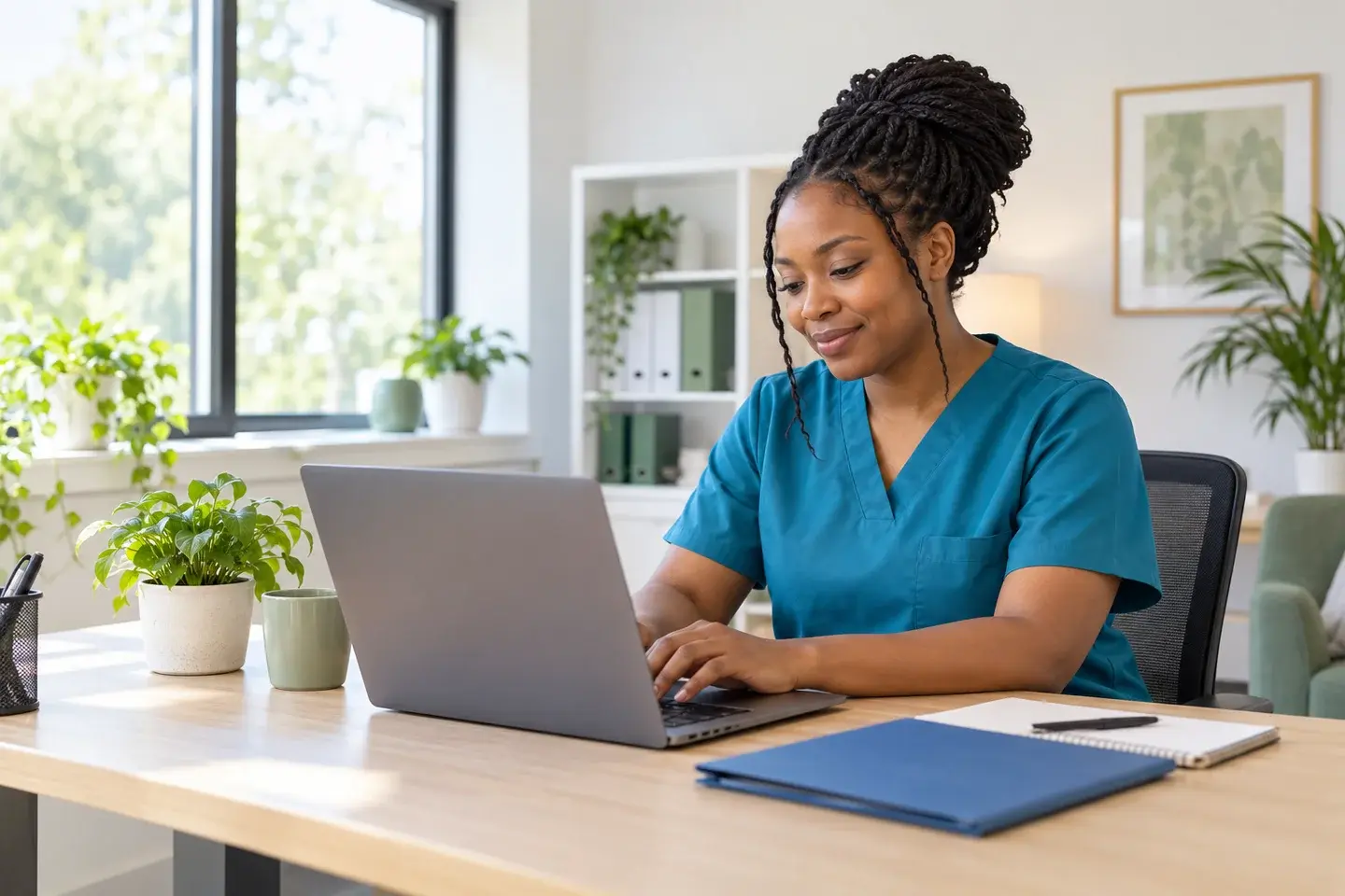 A carer completing her CarePass application on a laptop